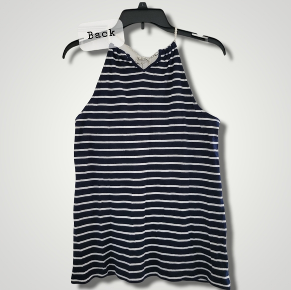 Chaps Halter Sleeveless Navy & White Summer Top - Picture 2 of 3